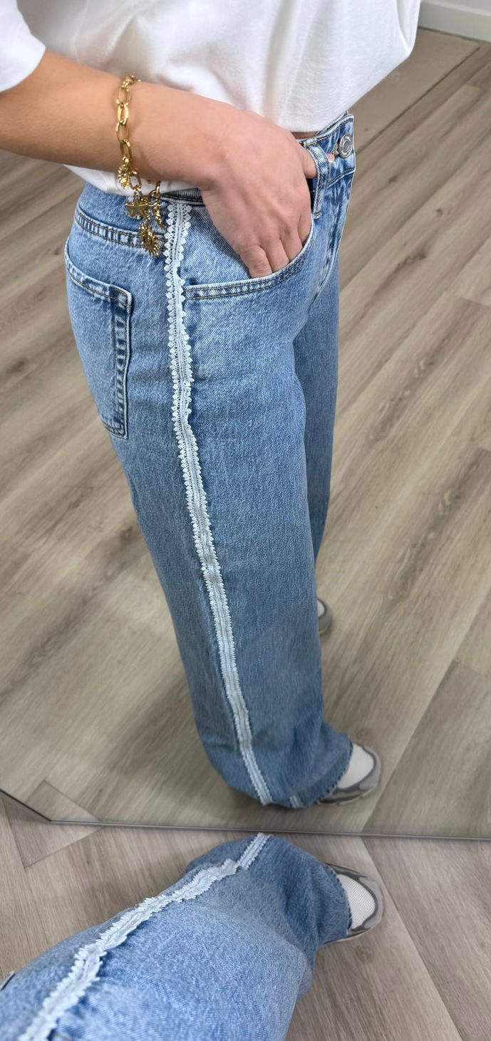 BLUE JEANS - STRETCH LACE STRIPED WIDE LEG JEANS