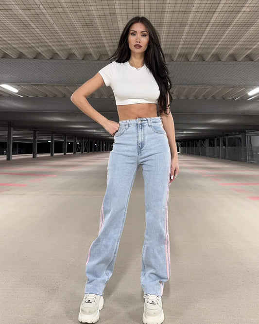 Straight Jeans met Roze Band (M-38)
