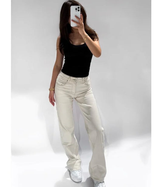 STRAIGHT LEG JEANS - ECRU/BEIGE